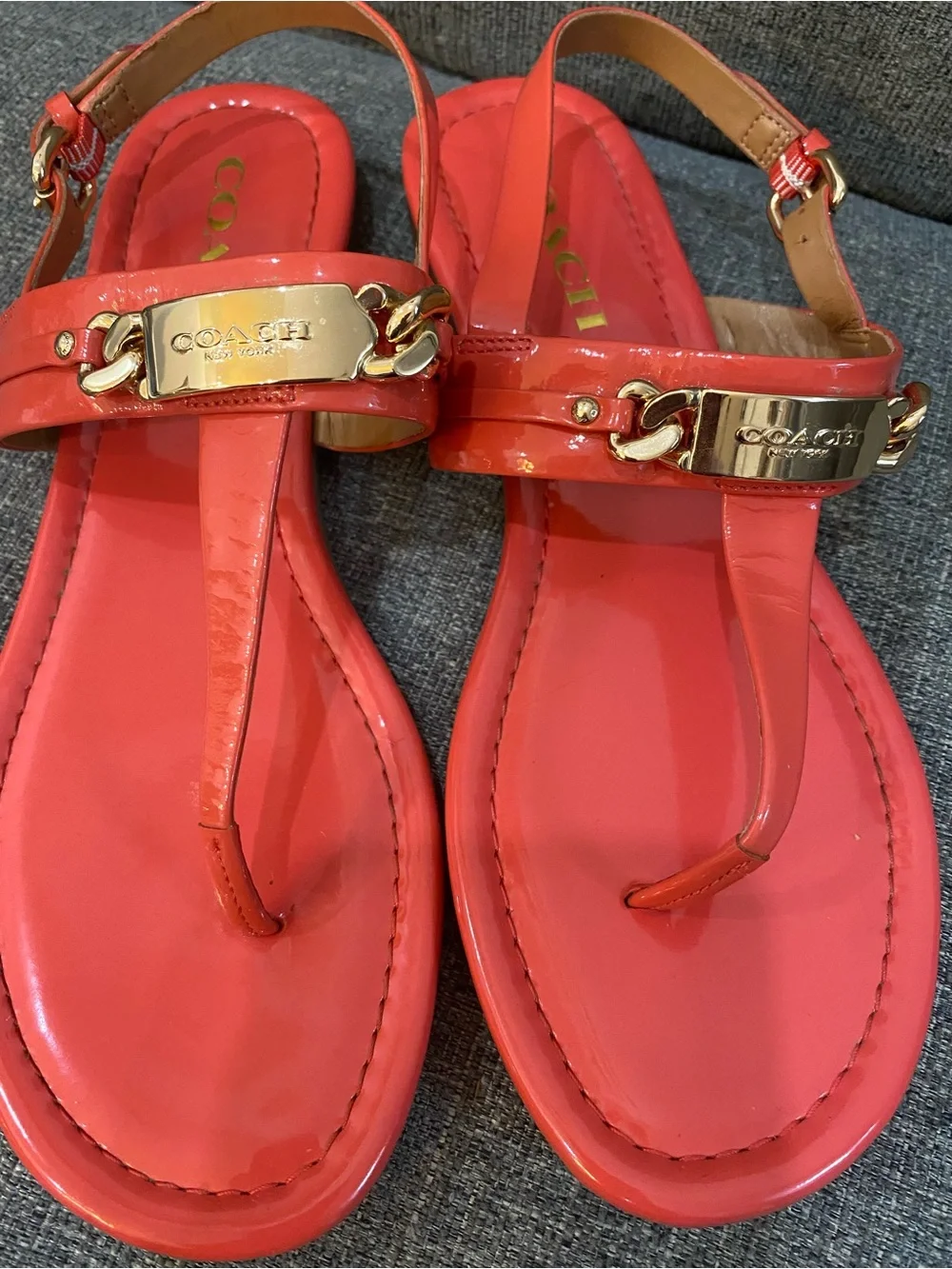 Coach Caterine Coral Patent Leather T-Strap Sandals Women’s Size 7.5